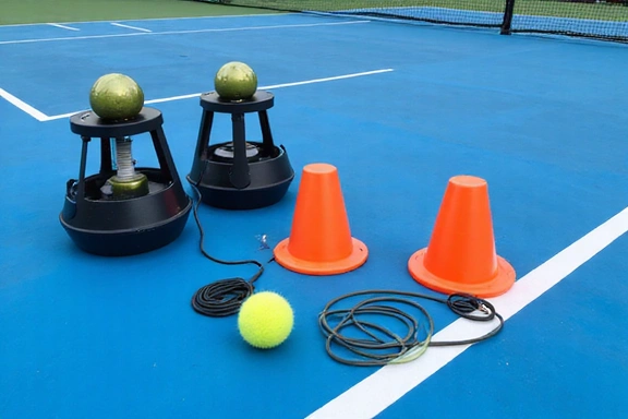 Modern tennis training equipment on a court