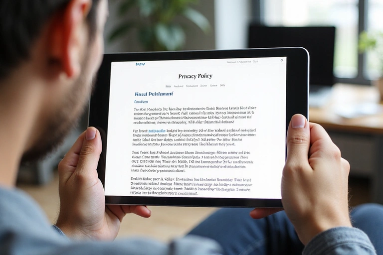 Person reviewing privacy policy on a tablet
